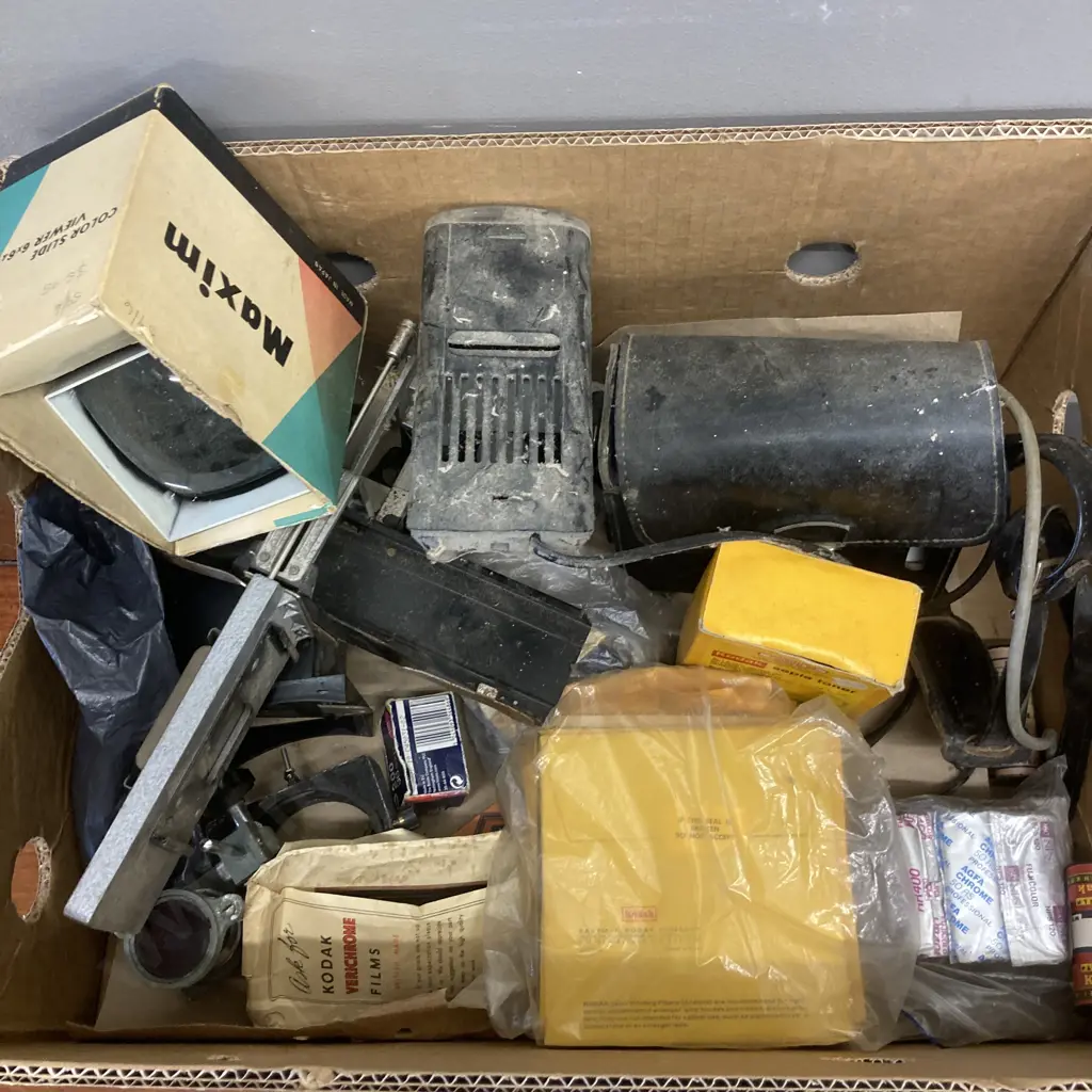 Hot Wheels '57 T-Bird, NZ Coins, Box lot Camera Parts, Slide Viewer, Assorted Films Etc Image 1++